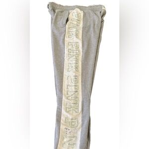 PINK Victoria's Secret Jogger Silver Sequins Tuxedo Panel Gray White Size Small